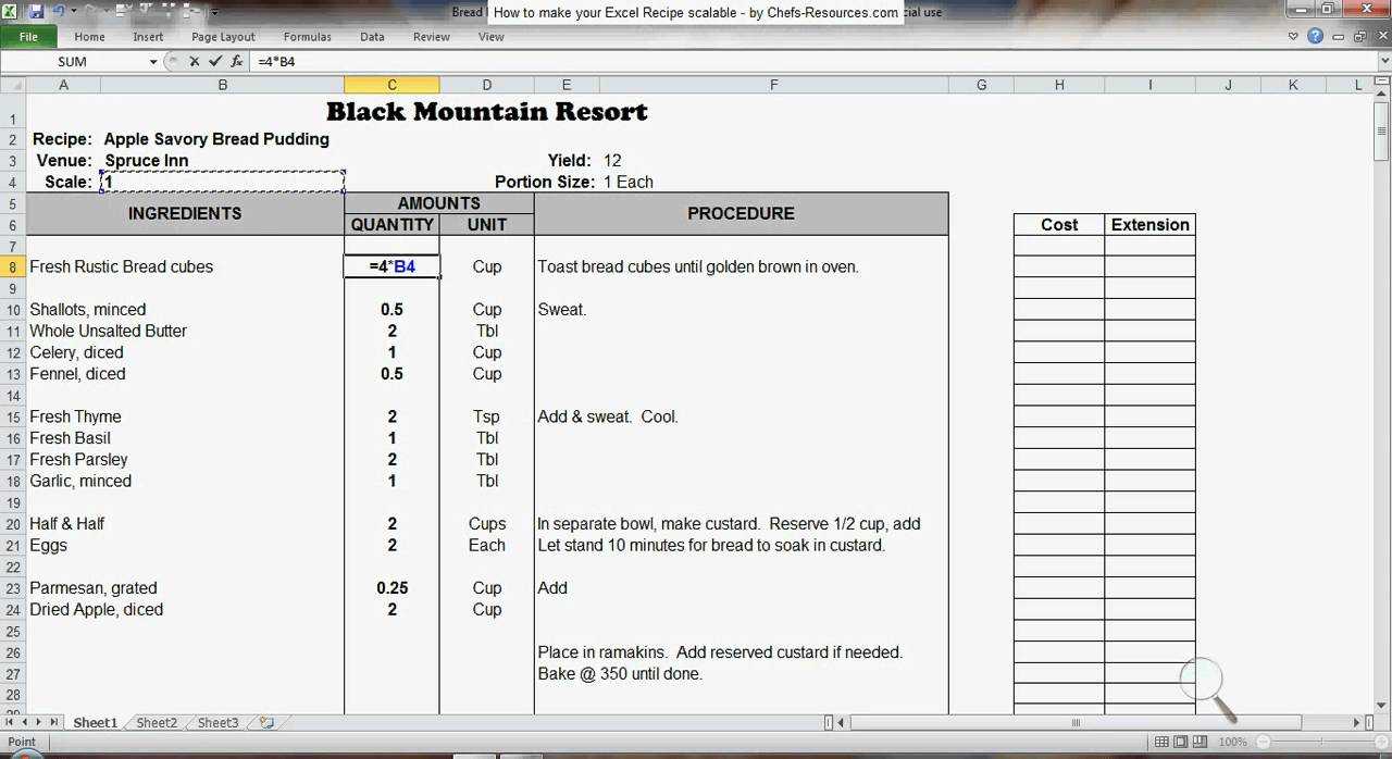 Excel Recipe Template For Chefs – Chefs Resources With Regard To Restaurant Recipe Card Template