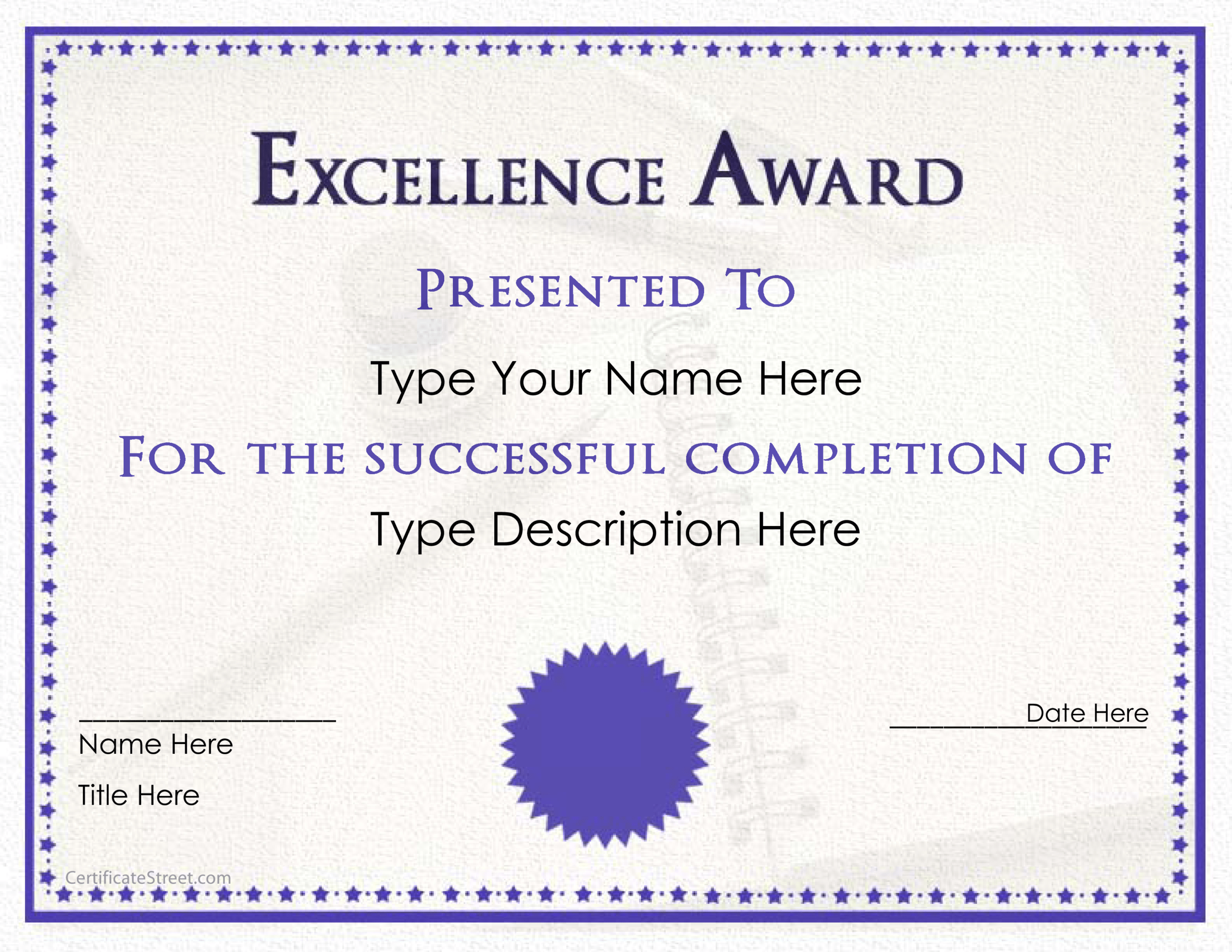 Excellence Award Certificate | Templates At With Regard To Award Of Excellence Certificate Template