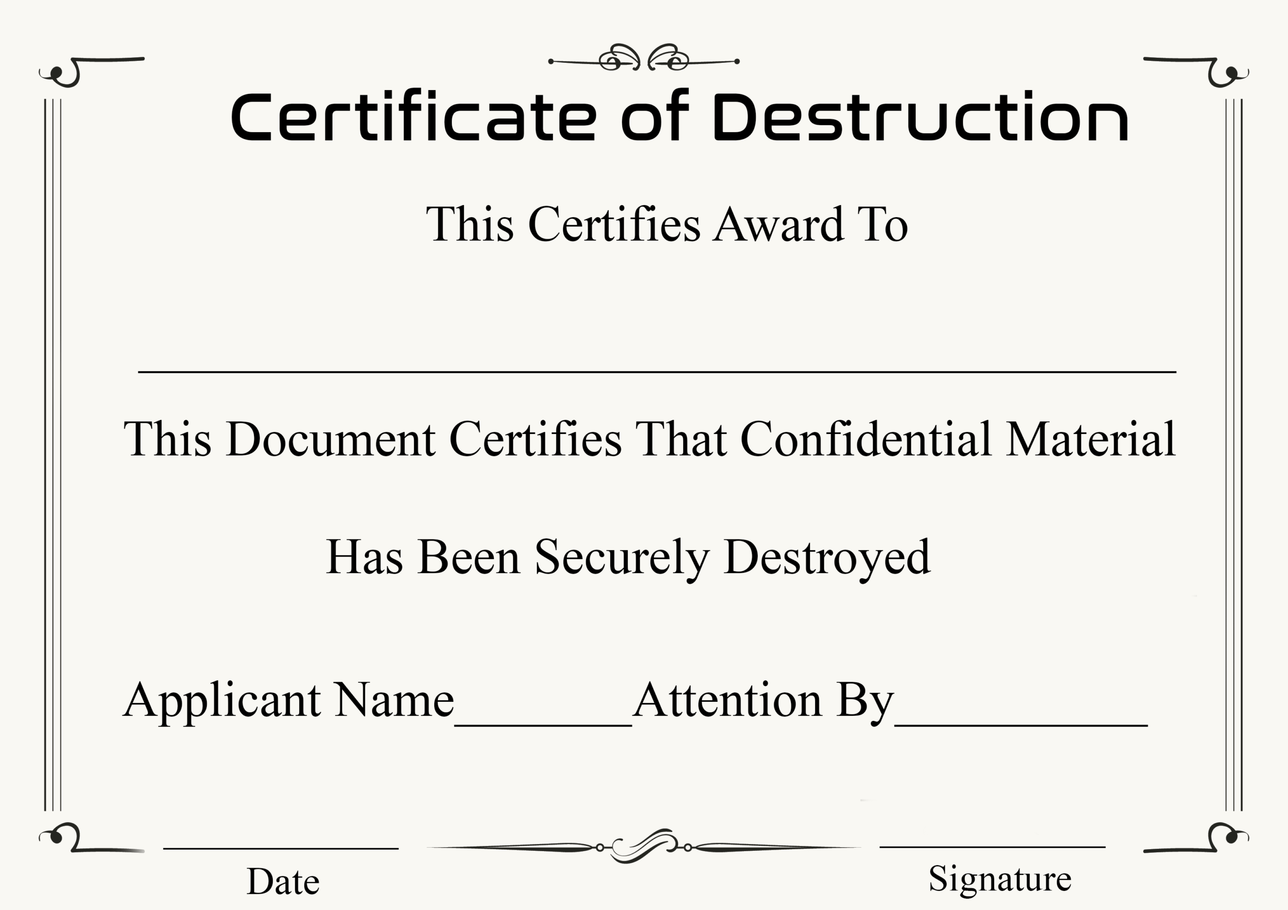 🥰5+ Free Certificate Of Destruction Sample Templates🥰 With Regard To Free Certificate Of Destruction Template