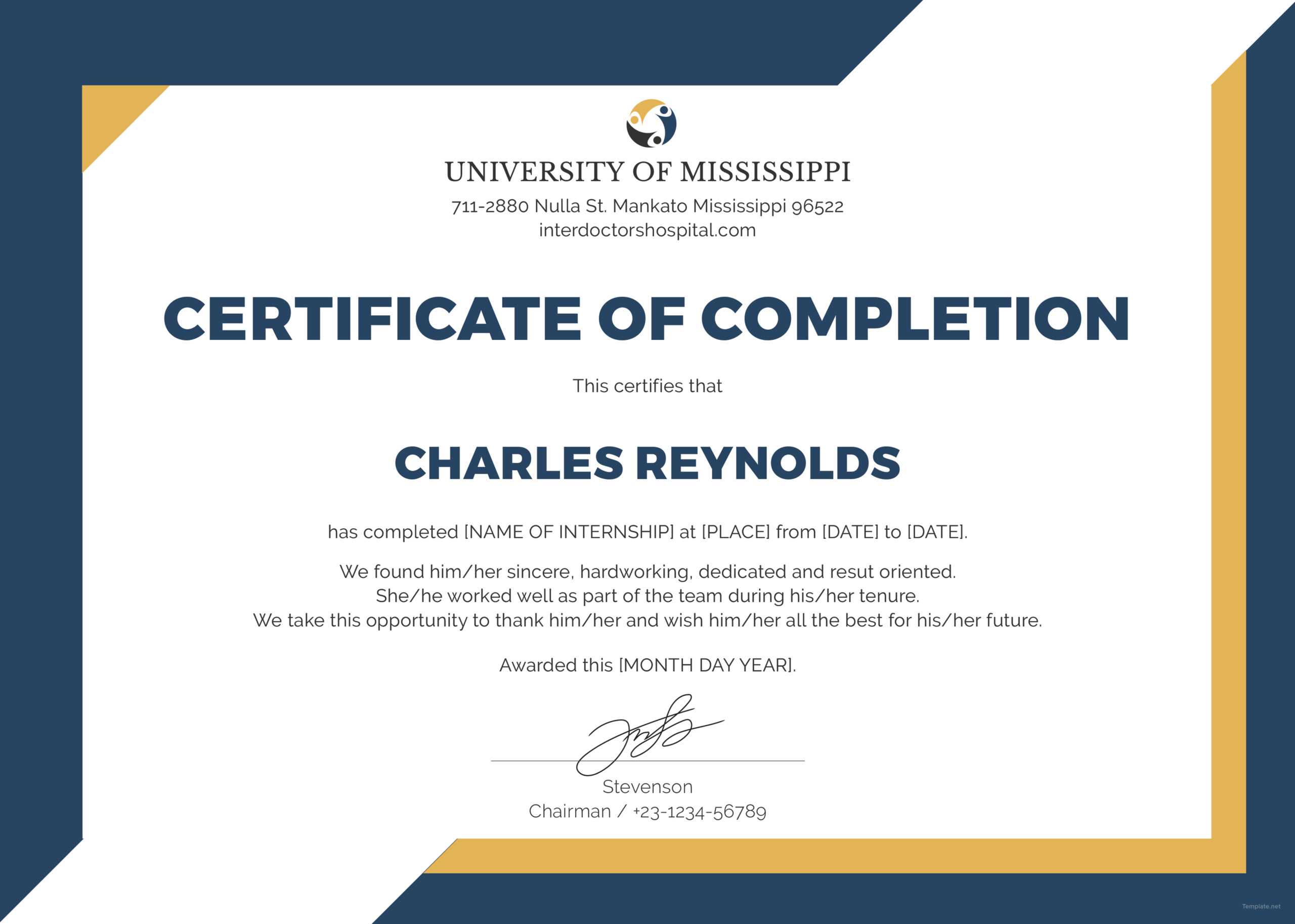 🥰free Certificate Of Completion Template Sample With Example🥰 In Certificate Of Completion Word Template
