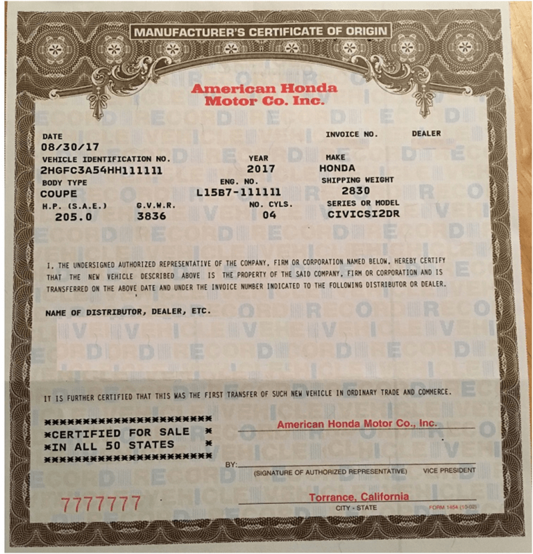 Certificate Of Origin For A Vehicle Template Sample Professional