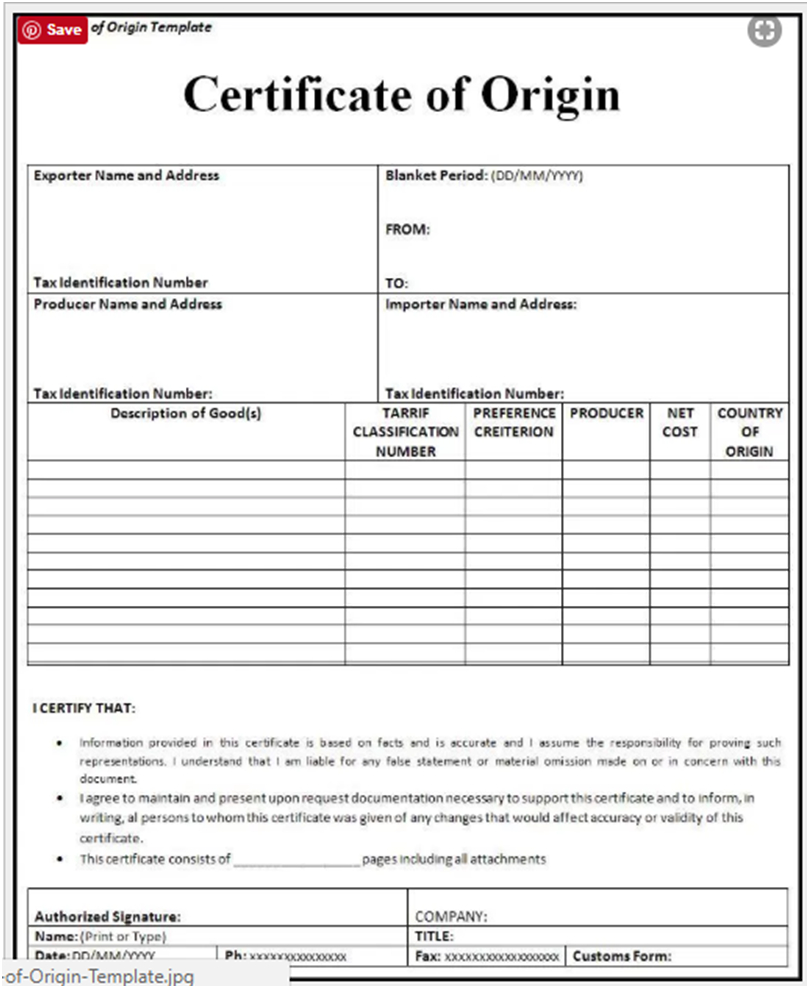 🥰free Printable Certificate Of Origin Form Template [Pdf Pertaining To Nafta Certificate Template