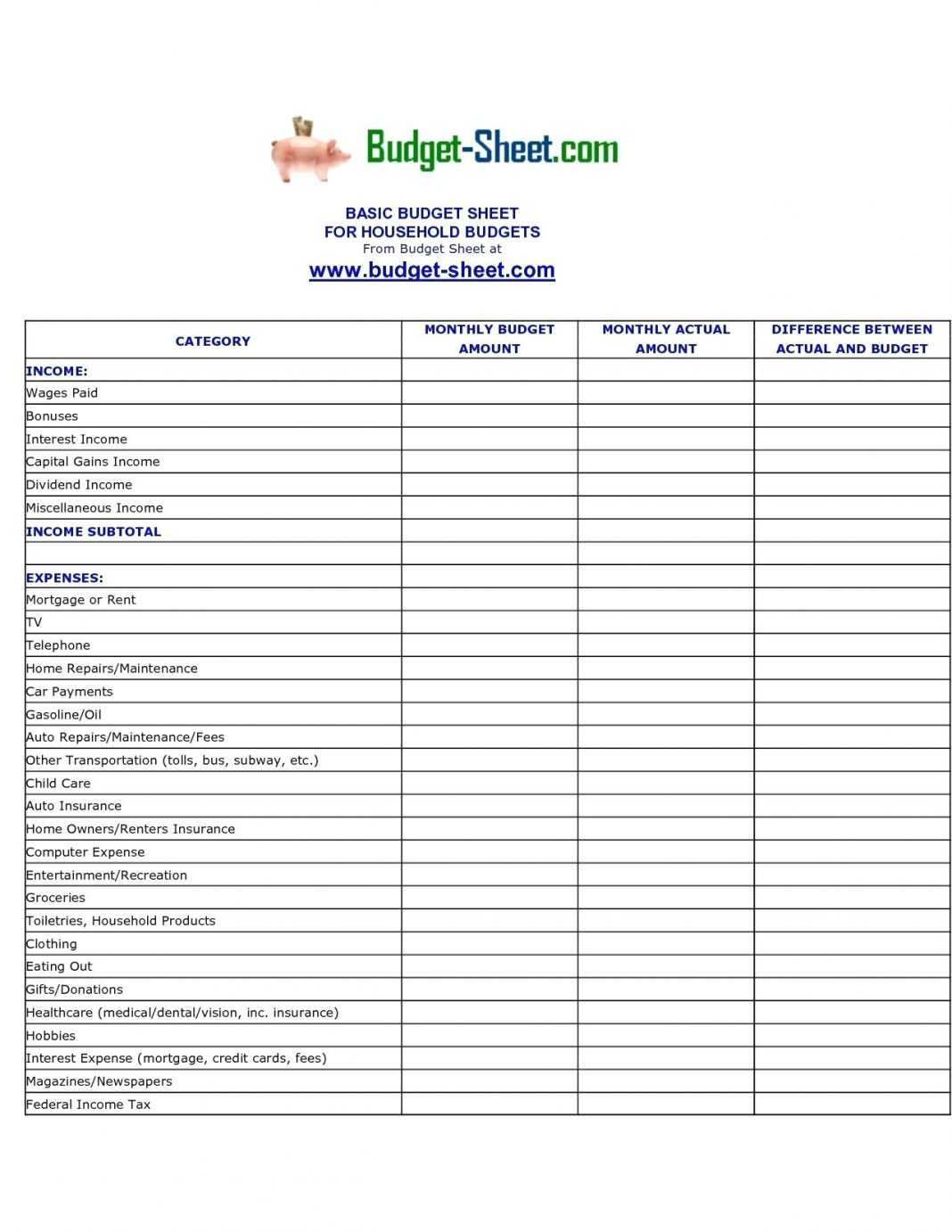 Family Budget Template Weekly Monthly Google Sheets Inside Usmc Meal Card Template