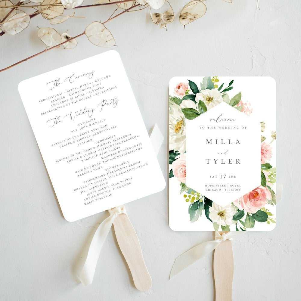 Fan Wedding Program Printable Template, Blush Floral And Greenery Order Of  Service For Boho Wedding, Milla Intended For Michaels Place Card Template