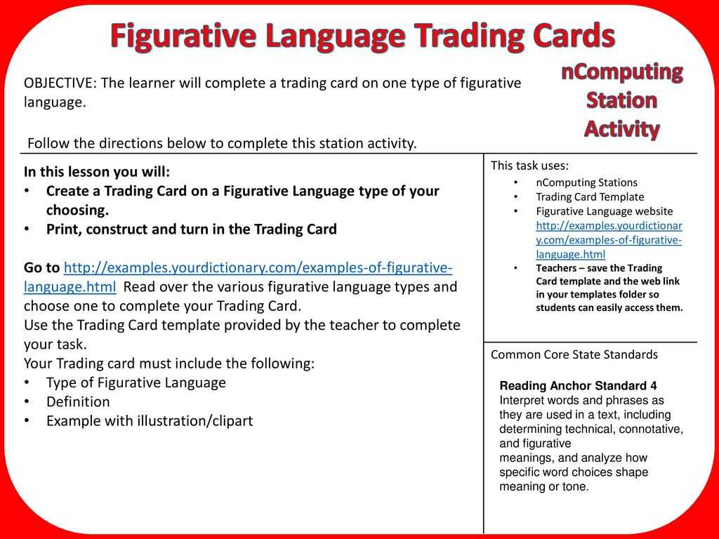 Figurative Language Trading Cards – Ppt Download With Regard To Trading Card Template Word