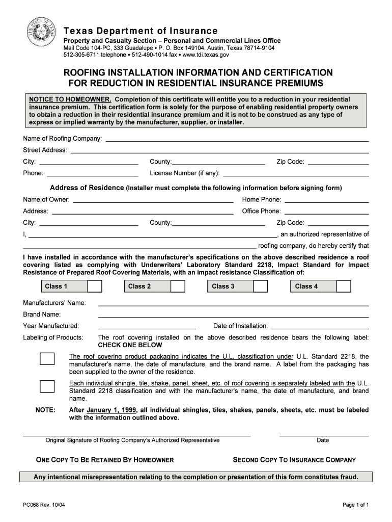 Fillable Hail Resistan Roof Certificate – Fill Online In Roof Certification Template