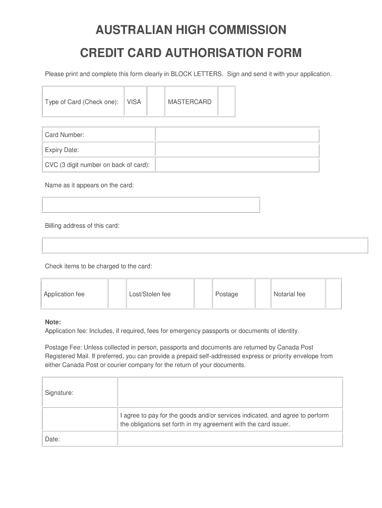 Fillable Online Credit Card Authorisation Form - Australian With Regard To Credit Card Authorisation Form Template Australia