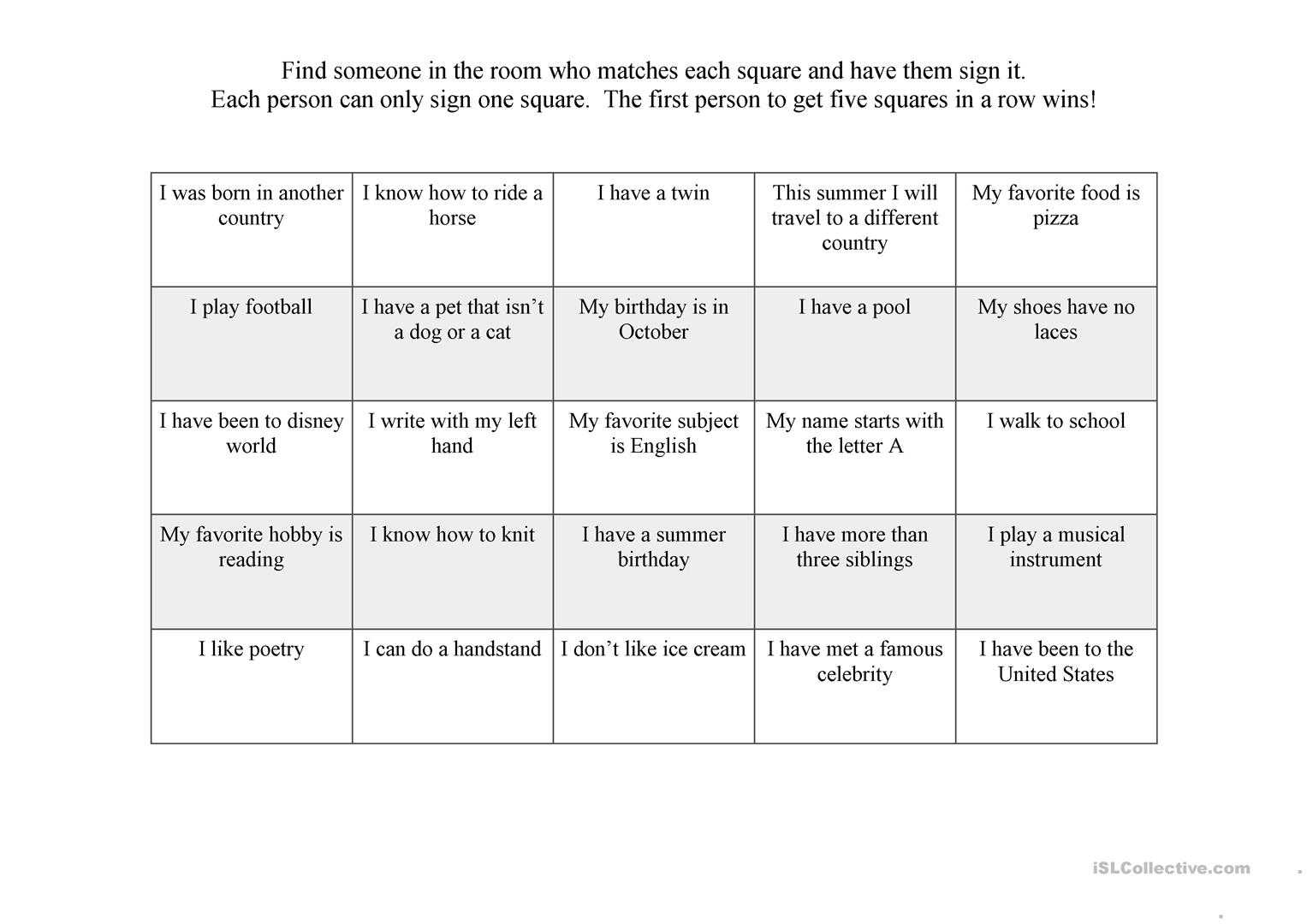 First Day Ice Breaker Bingo - English Esl Worksheets For With Regard To Ice Breaker Bingo Card Template