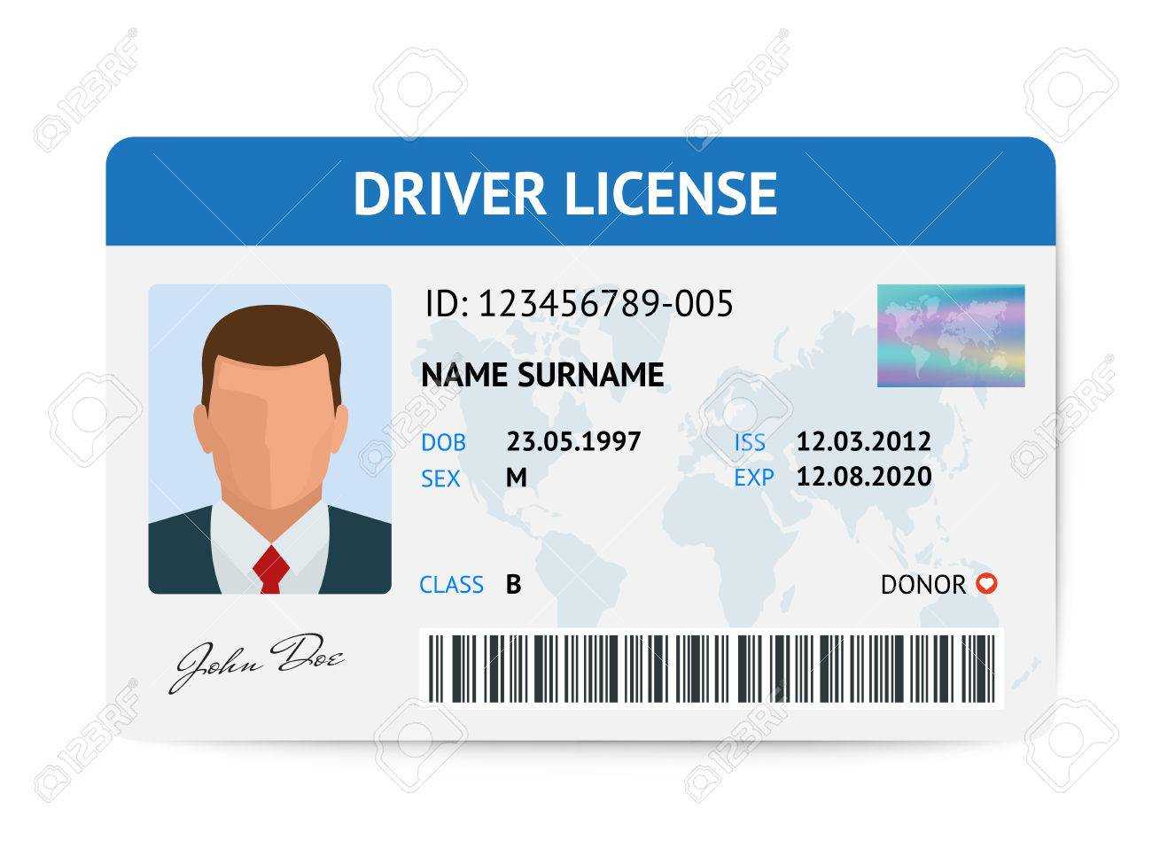 Flat Man Driver License Plastic Card Template, Id Card Vector.. Within Personal Identification Card Template