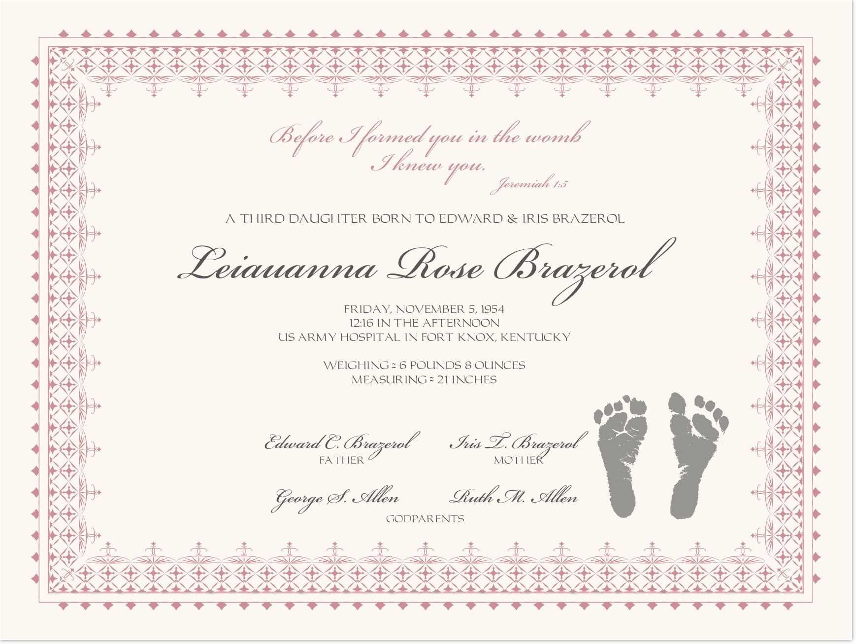 Footprints Baby Certificates | Birth Certificate Template Inside Editable Birth Certificate Template