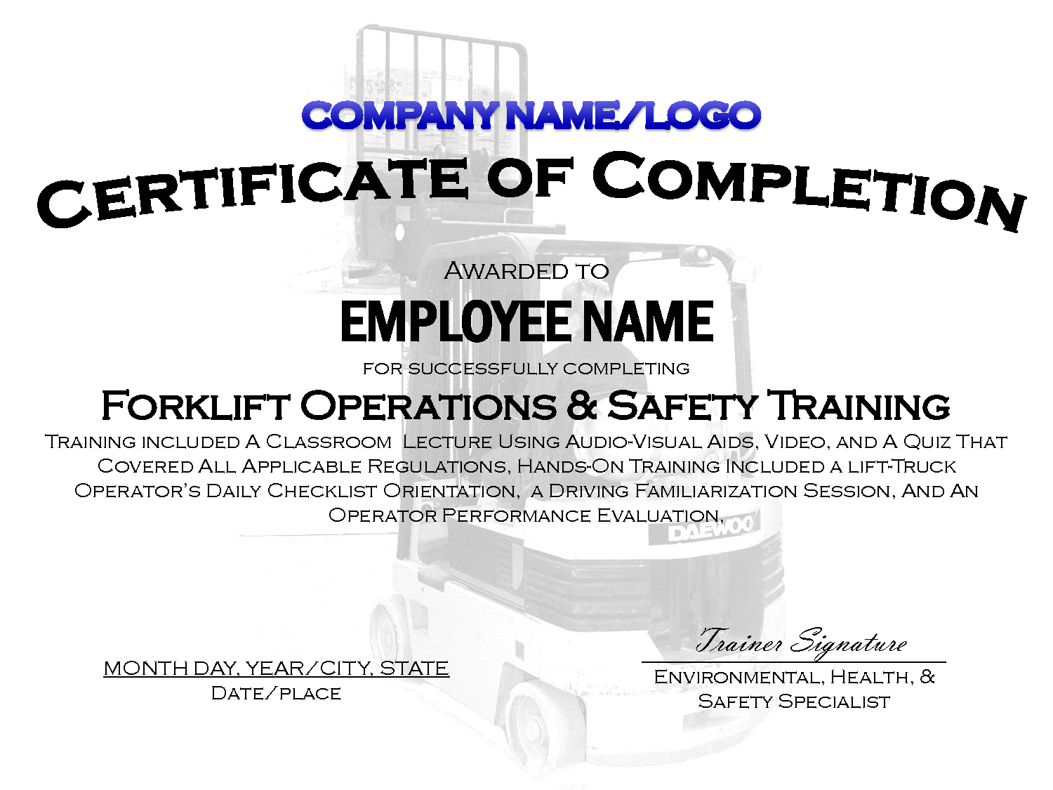Forklift Certificate Template Free – Falep.midnightpig.co Inside Safe Driving Certificate Template