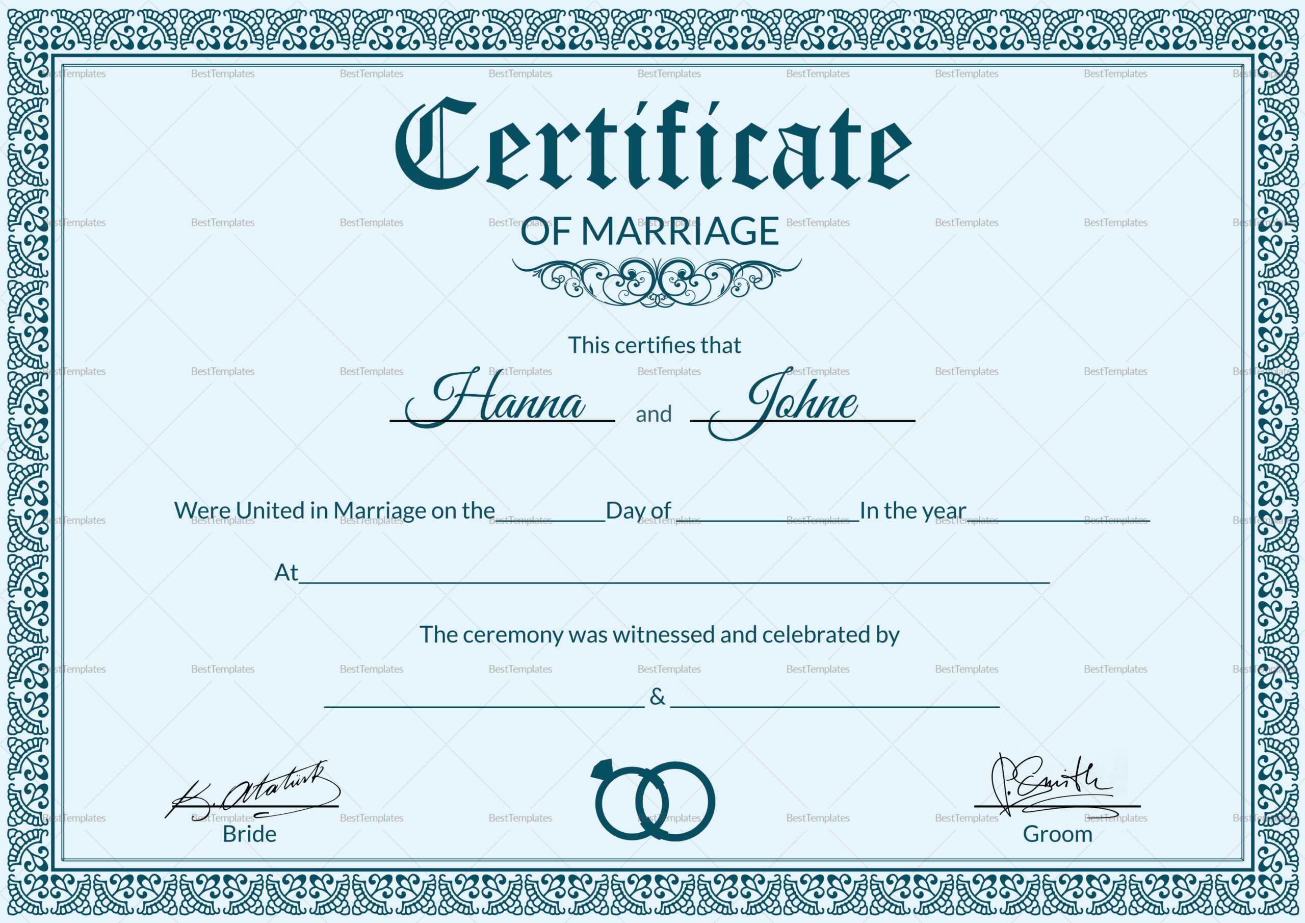 Formal Marriage Certificate Template In Certificate Of Marriage Template