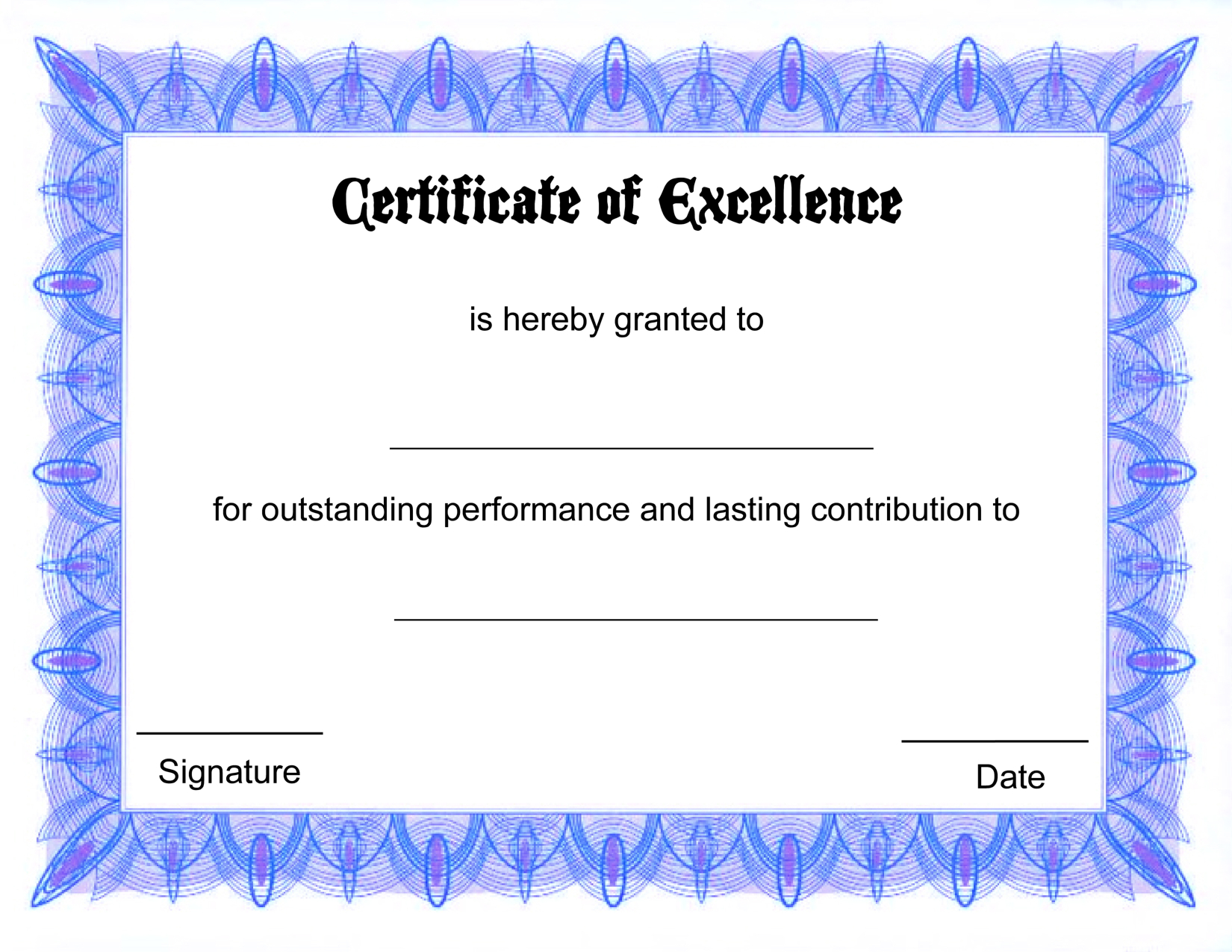 Free Certificate Of Excellence Template | Chainimage For Free Certificate Of Excellence Template