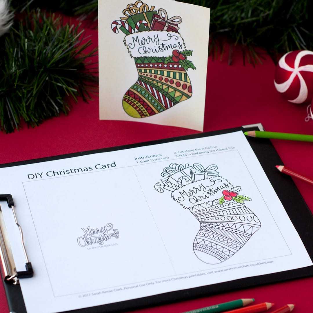 Free Christmas Coloring Card Throughout Diy Christmas Card Templates