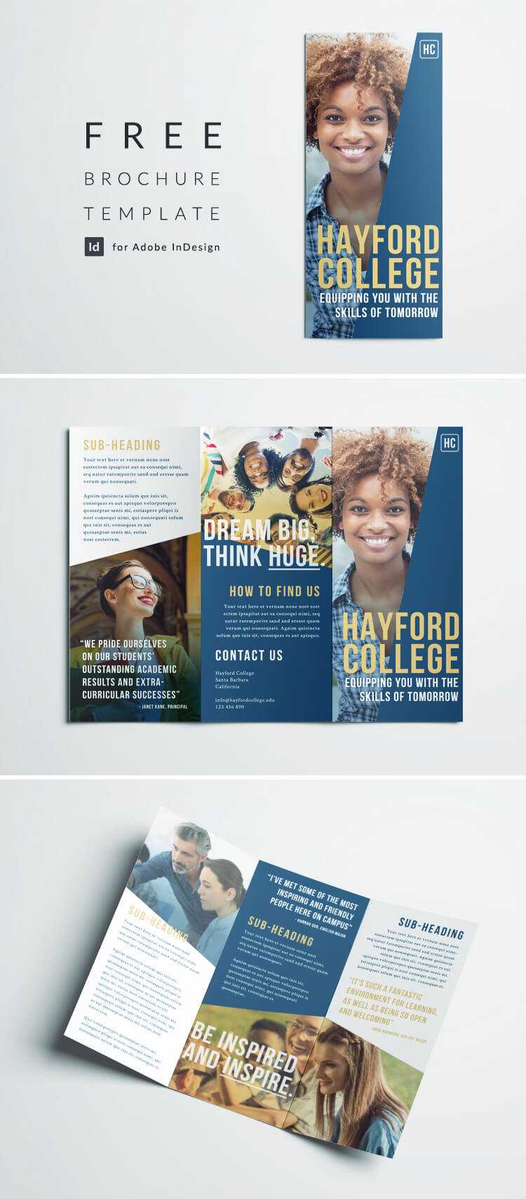 Free College Brochure Template | Simple Tri Fold Design Intended For Adobe Indesign Tri Fold Brochure Template