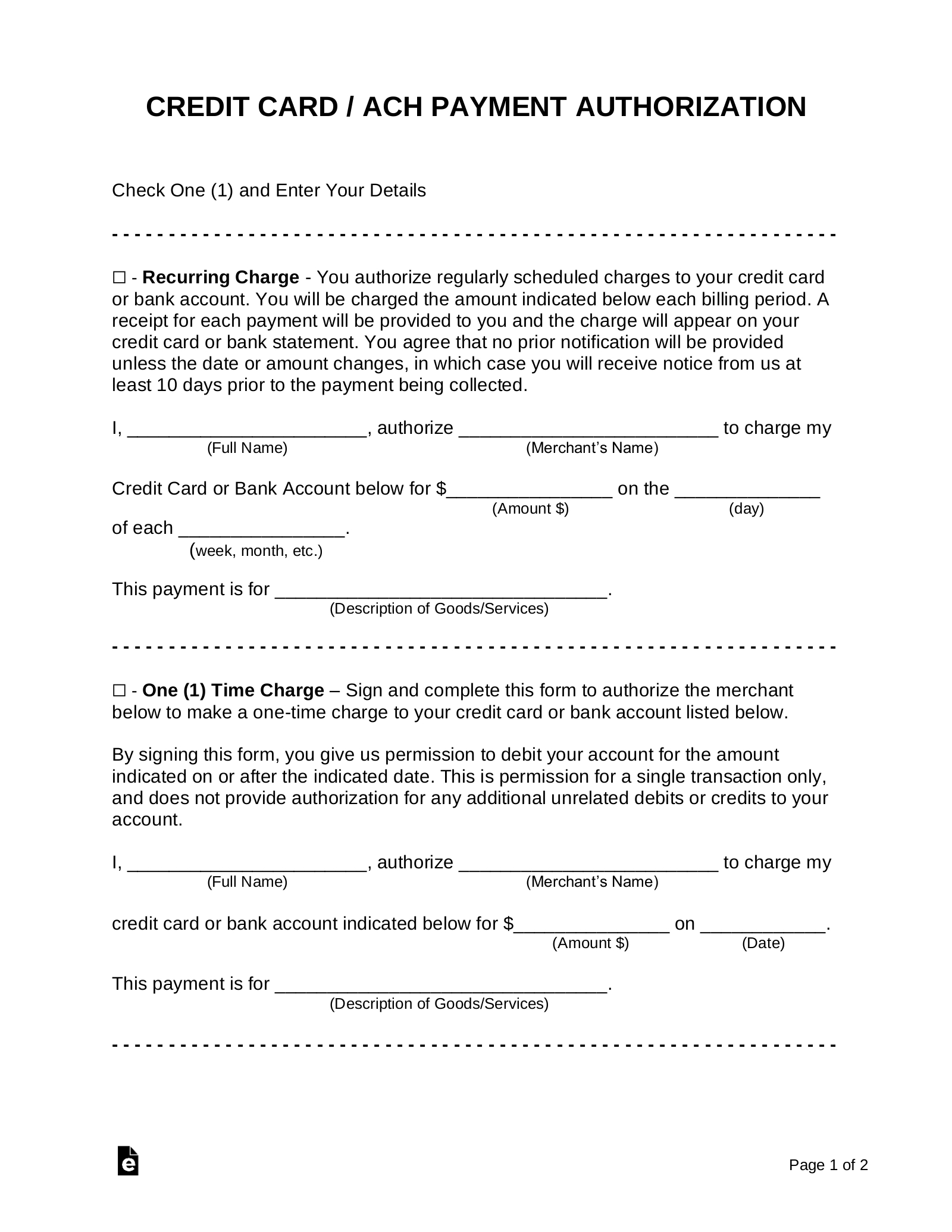 Free Credit Card (Ach) Authorization Forms – Pdf | Word Within Authorization To Charge Credit Card Template