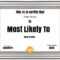 Free Customizable "most Likely To Awards" With Superlative Certificate Template