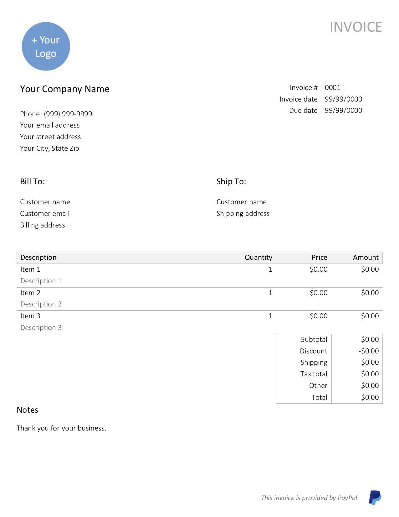 Free, Downloadable Sample Invoice Template | Paypal Throughout Credit Card Bill Template