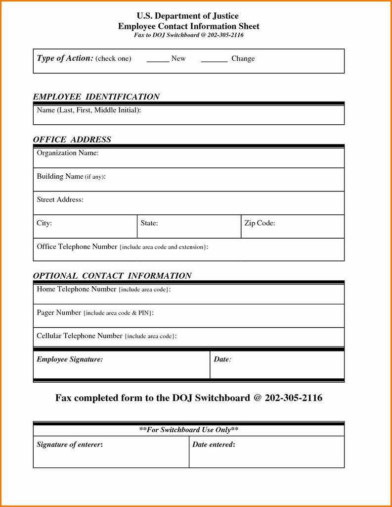 Free Emergency Contact Form Template For Employees Unique Throughout Emergency Contact Card Template