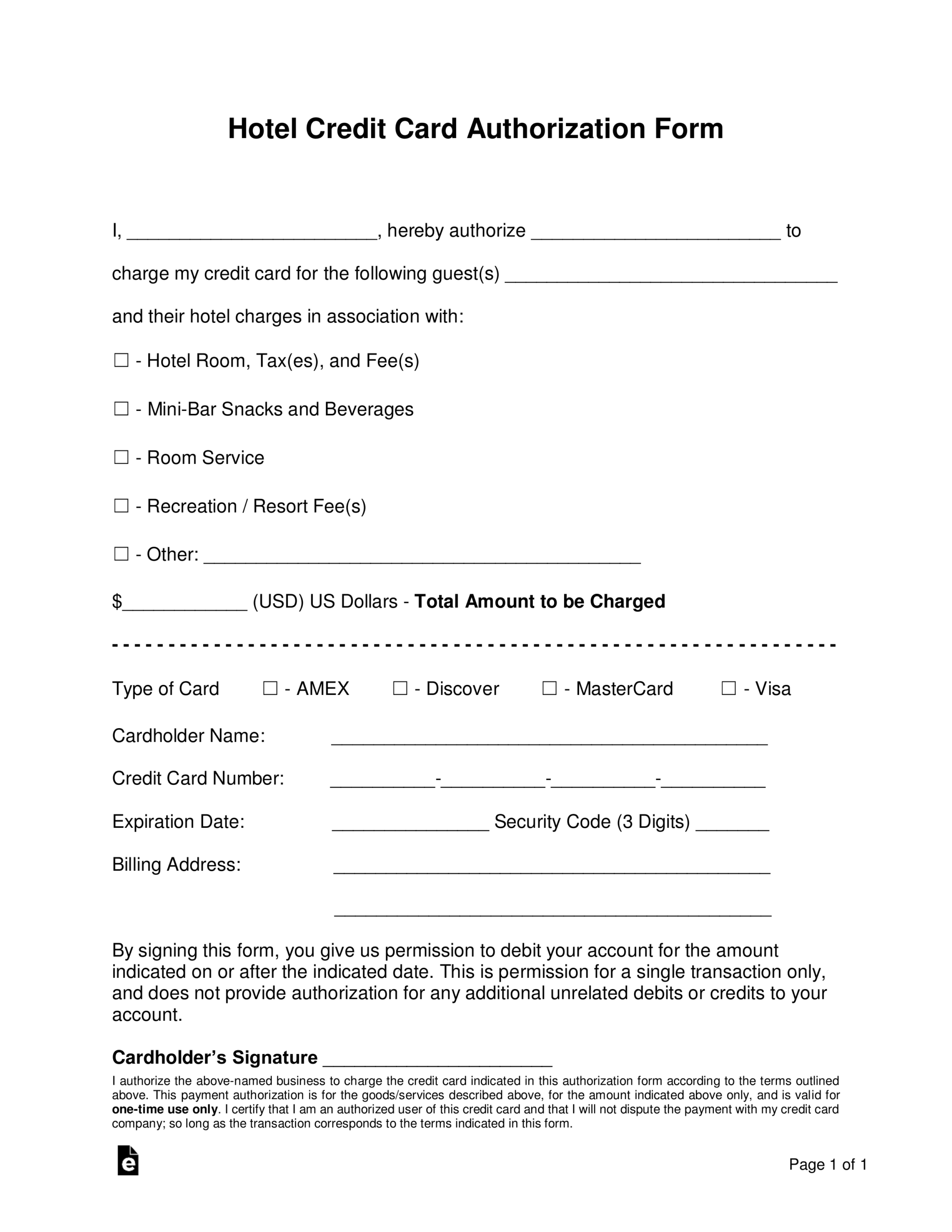 Free Hotel Credit Card Authorization Forms – Word | Pdf With Regard To Hotel Credit Card Authorization Form Template