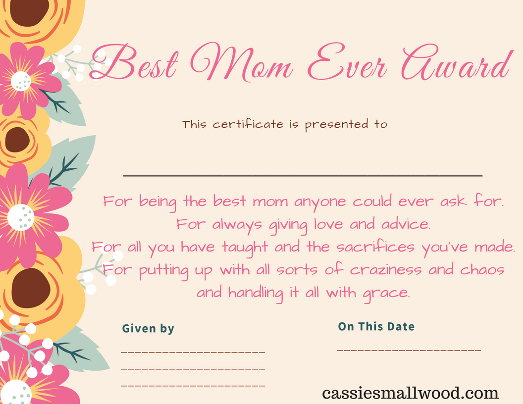 Free Mother's Day Printable Certificate Awards For Mom And For Best Teacher Certificate Templates Free