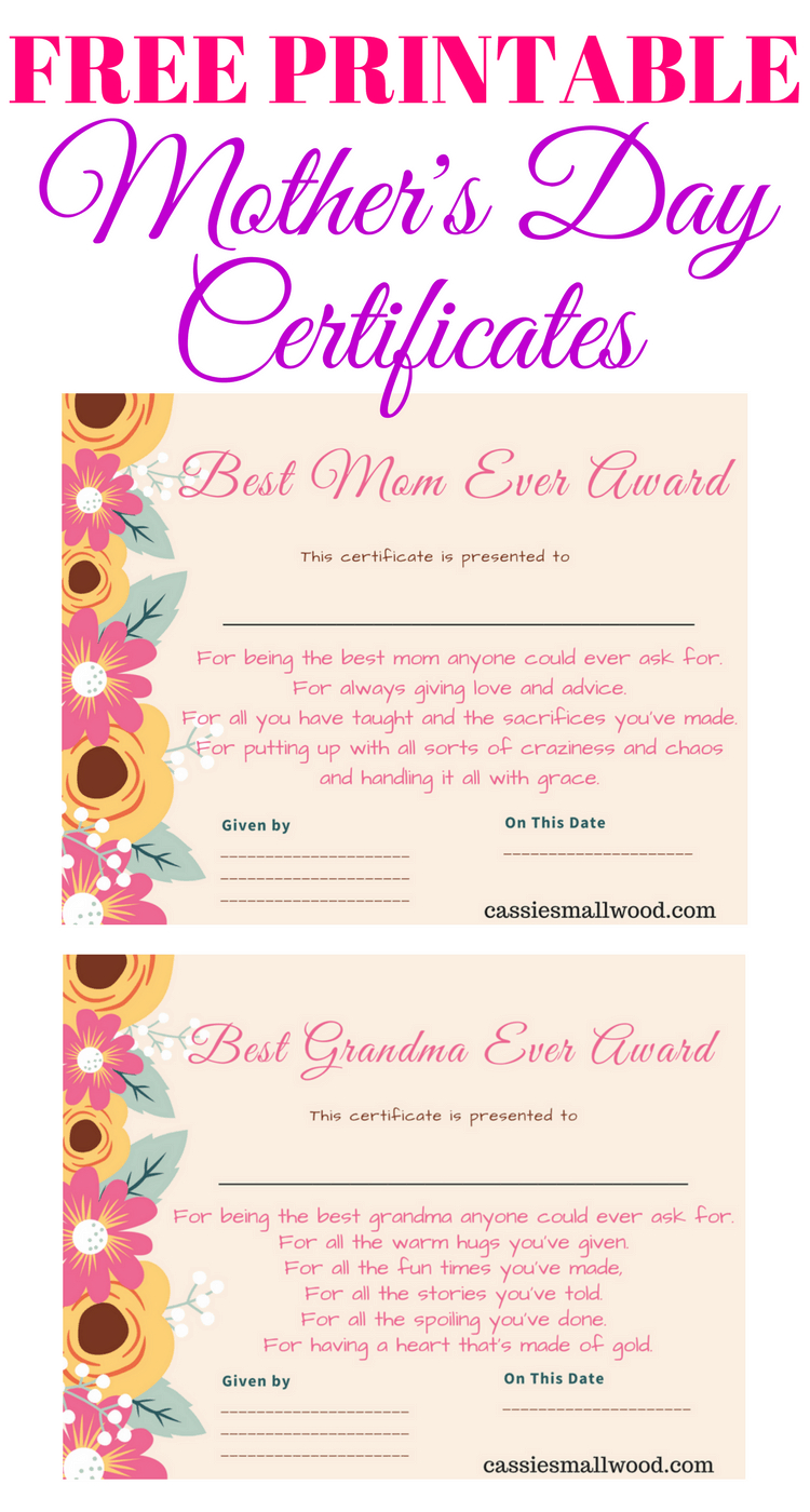 Free Mother's Day Printable Certificate Awards For Mom And Inside Love Certificate Templates