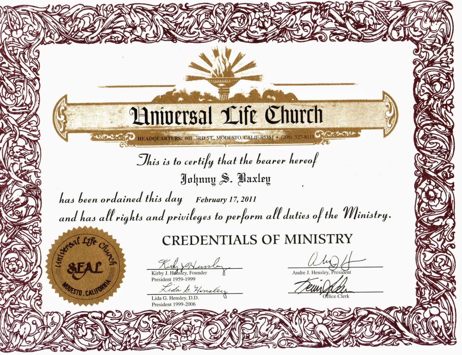 Free Ordination Certificate Template Sample Professional Templates