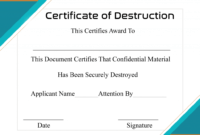 Free Printable Certificate Of Destruction Sample with regard to Free Certificate Of Destruction Template