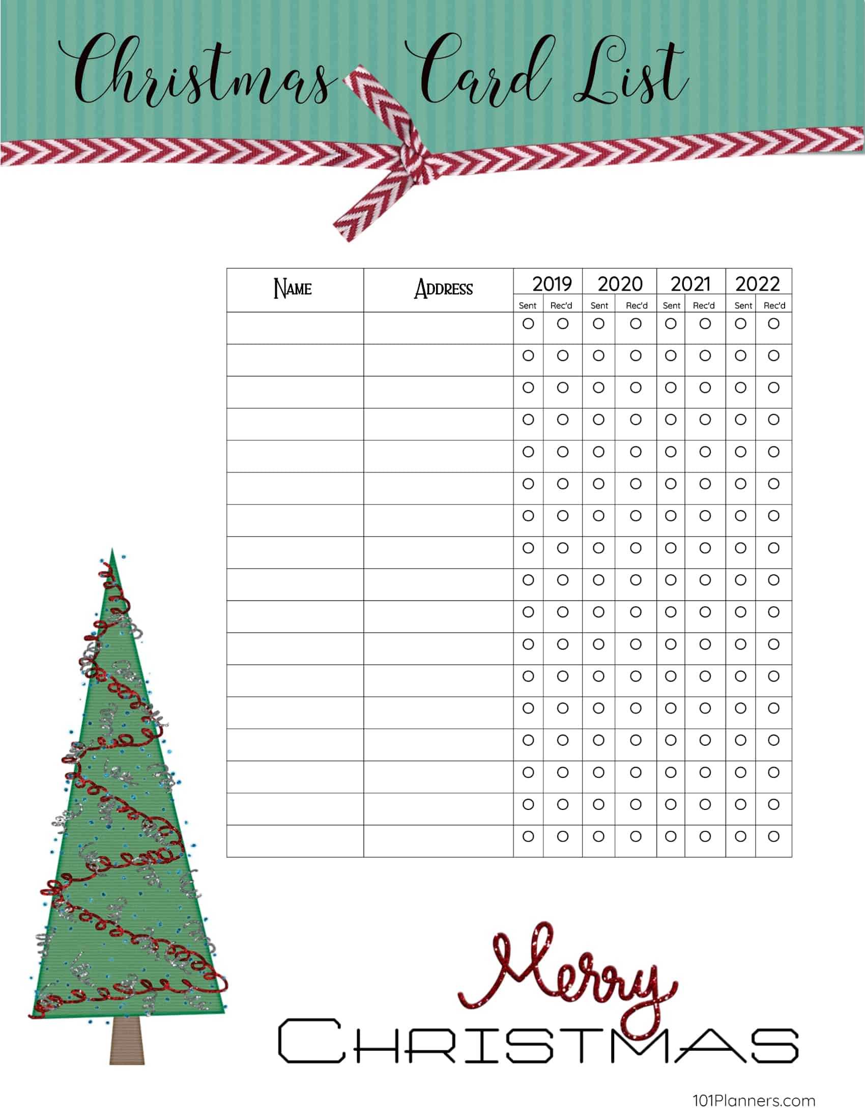 Free Printable Christmas Gift List Template Intended For Christmas Card List Template