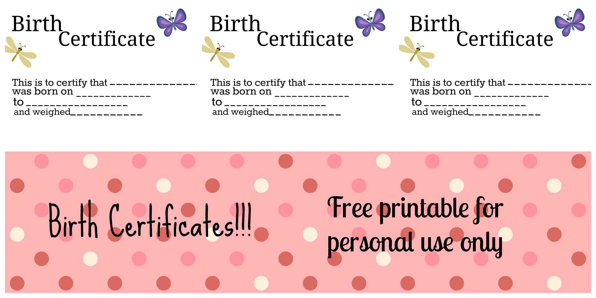Free Printable: Doll Birth Certificates And Announcements Intended For Baby Doll Birth Certificate Template