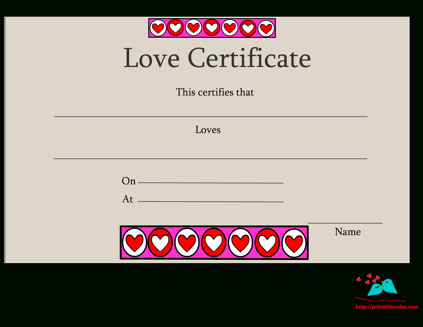 Free Printable Love Certificates With Regard To Love Certificate Templates