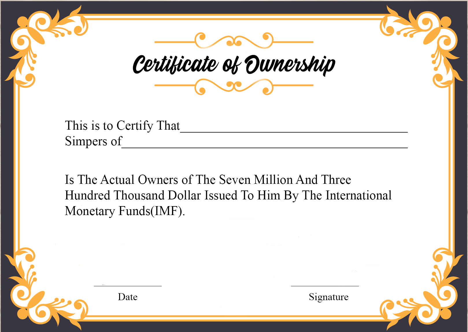 Free Sample Certificate Of Ownership Templates | Certificate In Certificate Of Ownership Template
