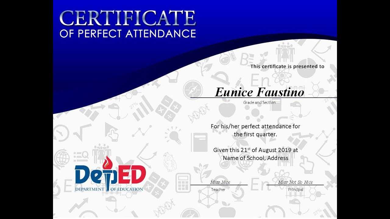 Free Template Certificate Of Perfect Attendance For Teachers From Deped And  Private School Inside Perfect Attendance Certificate Free Template