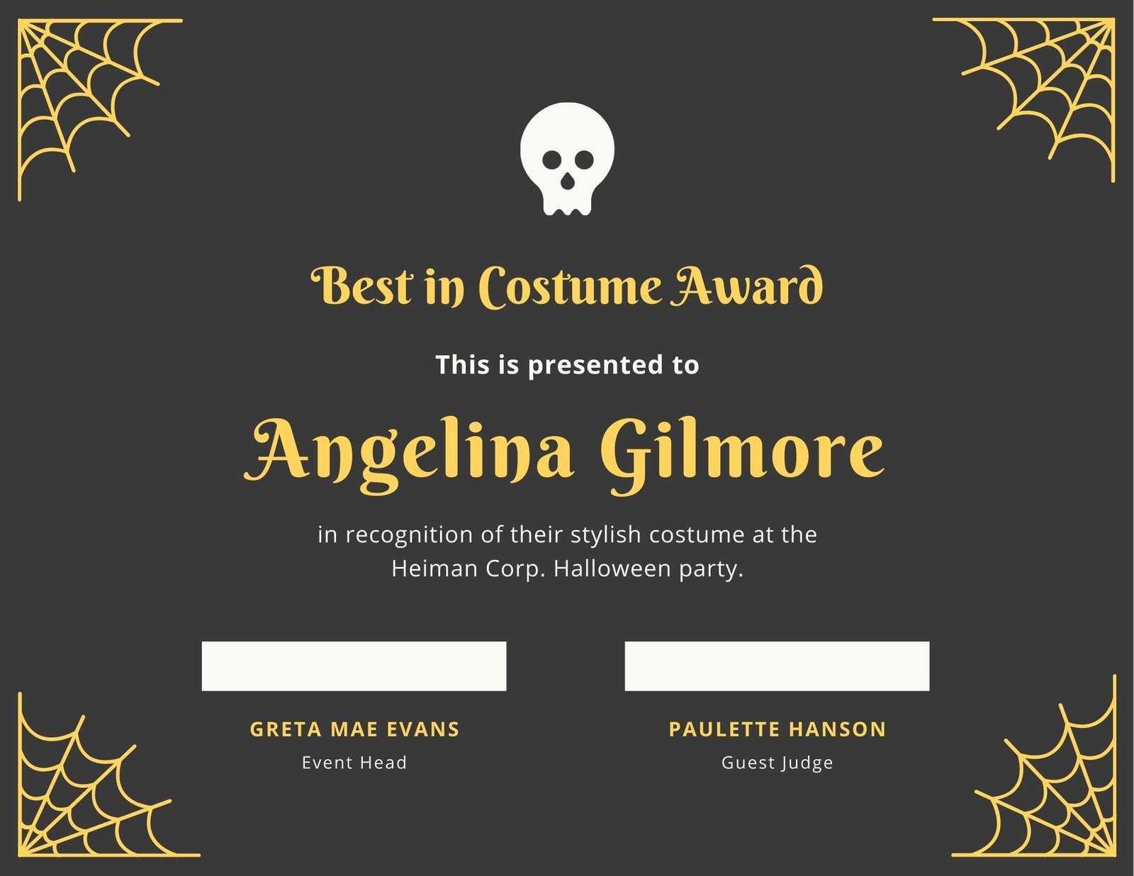 Fun Halloween Best Costume Certificate – Templatescanva For Halloween Certificate Template