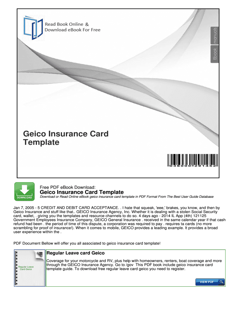Geico Insurance Card Template Pdf - Fill Online, Printable For Car Insurance Card Template Download
