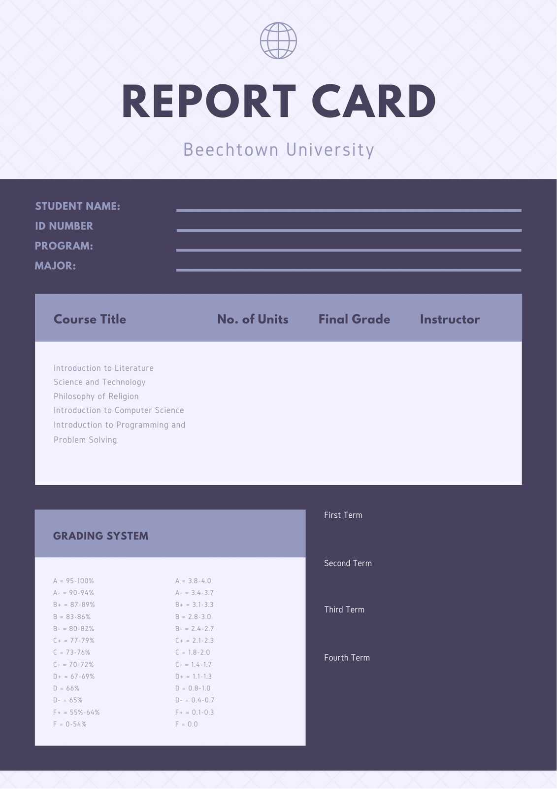 Geometric Pattern College Report Card – Templatescanva Inside College Report Card Template