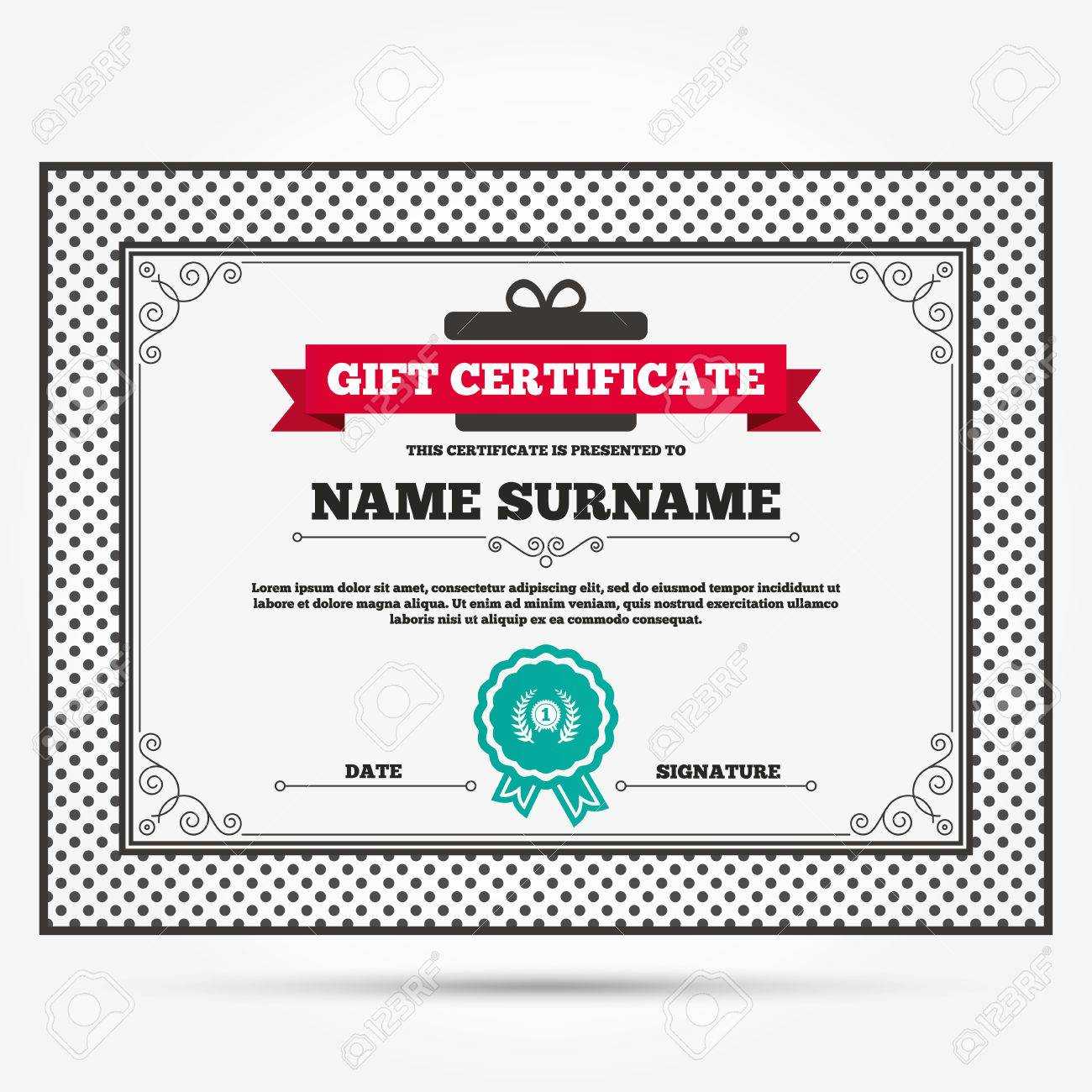 Gift Certificate. First Place Award Sign Icon. Prize For Winner.. Throughout First Place Award Certificate Template