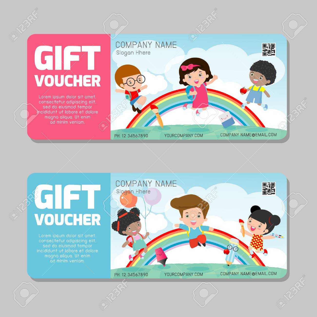 Gift Voucher Template And Modern Pattern. Kids Concept. Voucher.. With Kids Gift Certificate Template
