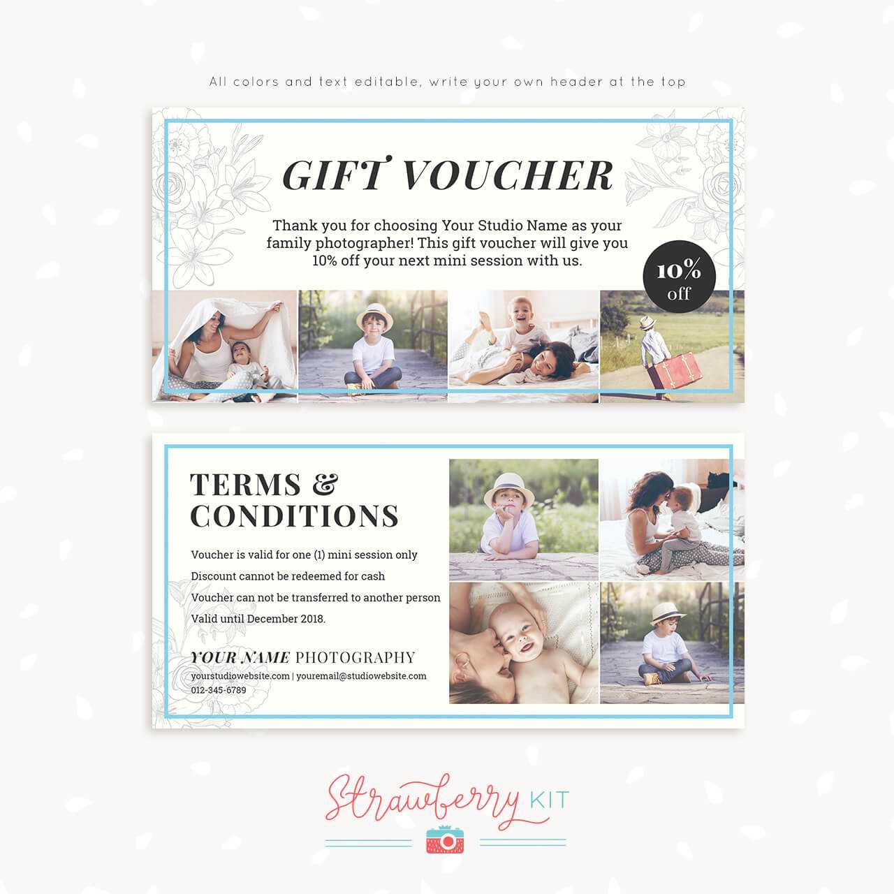 Gift Voucher Template "classic Floral" – Strawberry Kit With Free Photography Gift Certificate Template