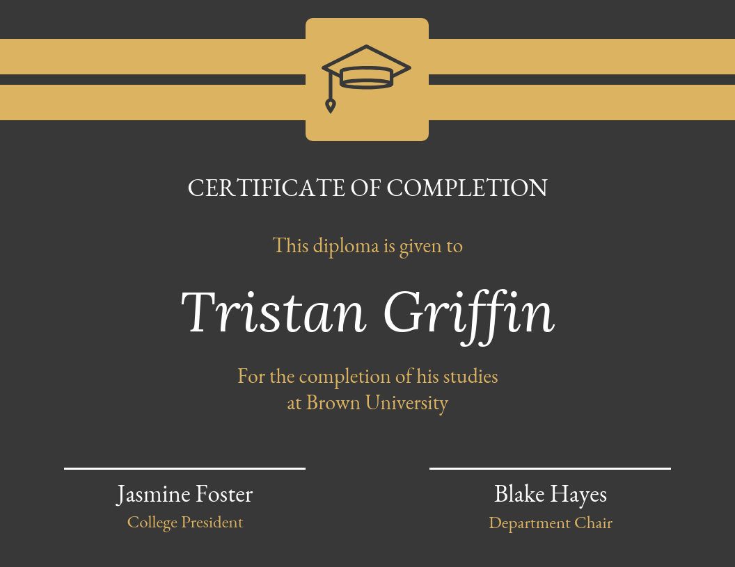 Gold Dark Certificate Of Completion Template Pertaining To Hayes Certificate Templates