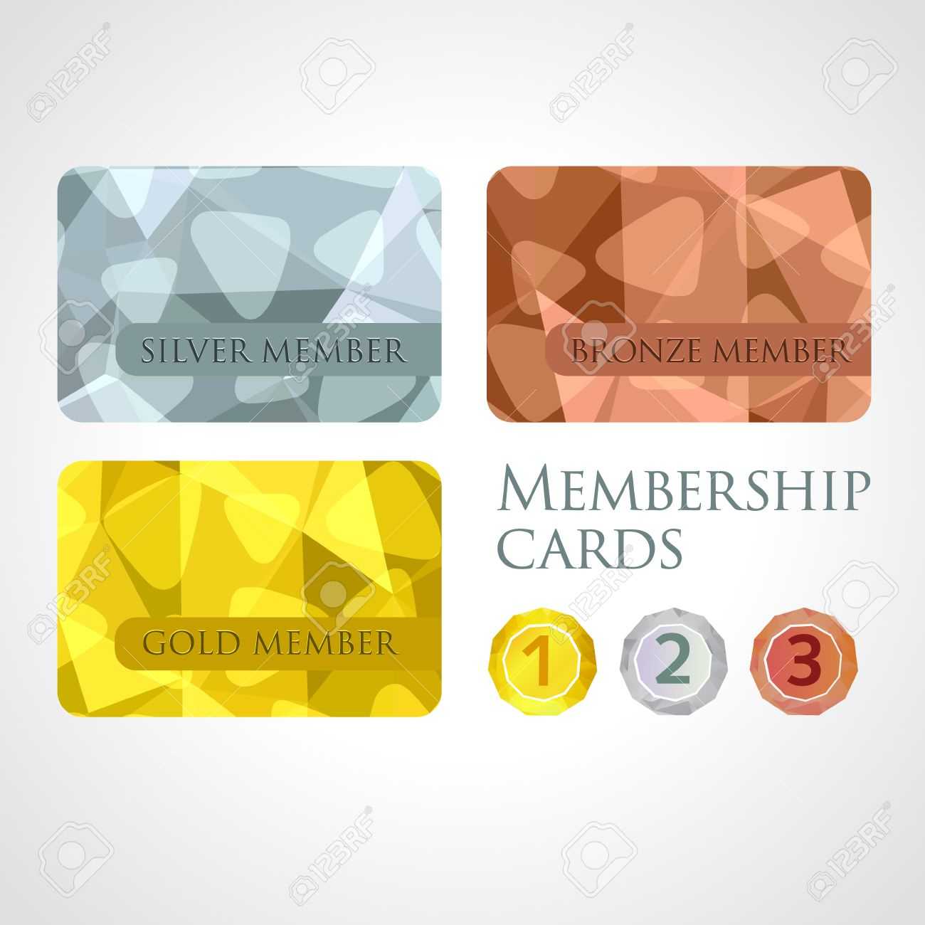 Gold, Silver And Bronze Membership Cards Or Backgrounds And Medals Set In  Polygonal Style. Gift, Voucher, Certificate Template, Vector Illustration Intended For Template For Membership Cards