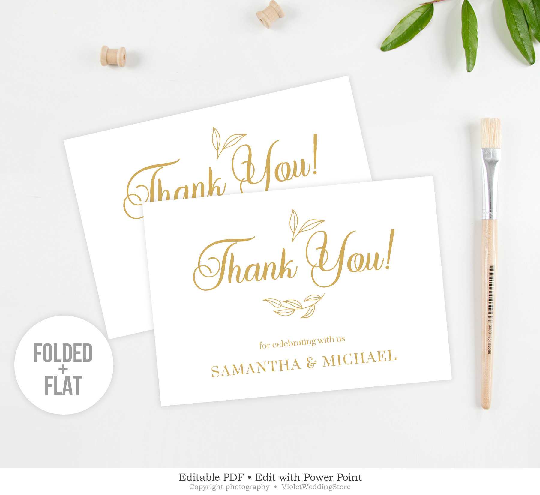Gold Thank You Card Template, Wedding Thank You Folded Card, Modern  Calligraphy Thank You Card, Wedding Thank You Note Instant Download Gcs2 Intended For Powerpoint Thank You Card Template