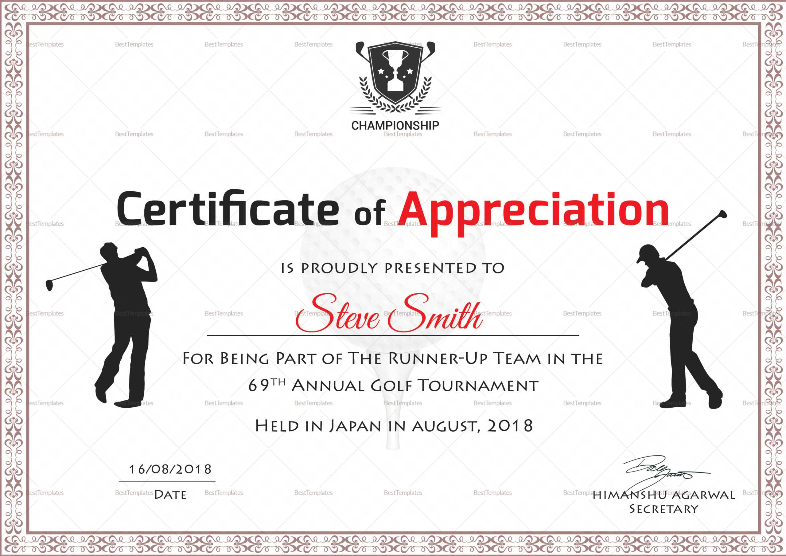 Golf Appreciation Certificate Template With Golf Certificate Templates For Word