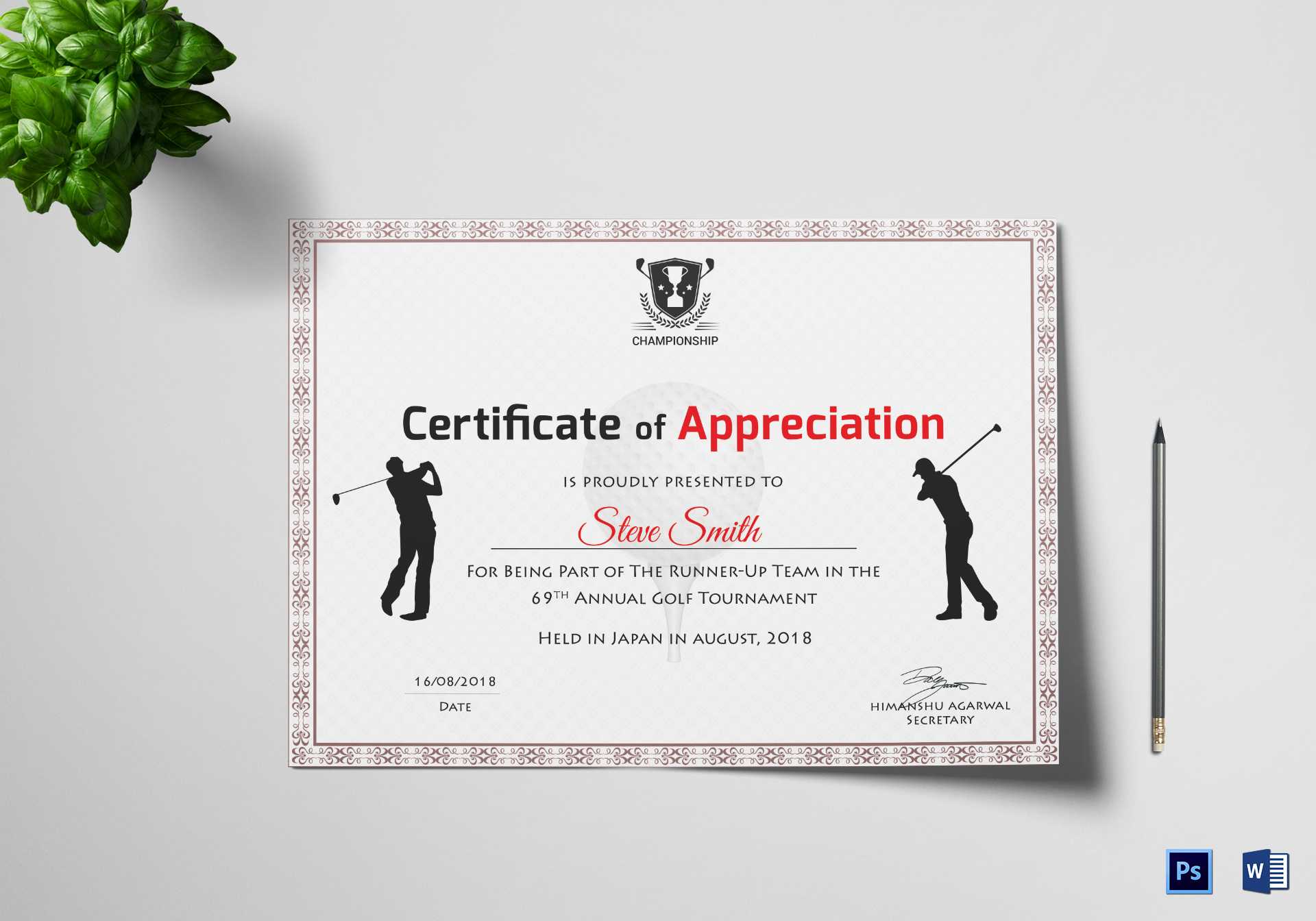 Golf Appreciation Certificate Template With Regard To Golf Certificate Templates For Word