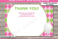 Golf Birthday Party Thank You Cards Template – Pink/green in Thank You Note Cards Template