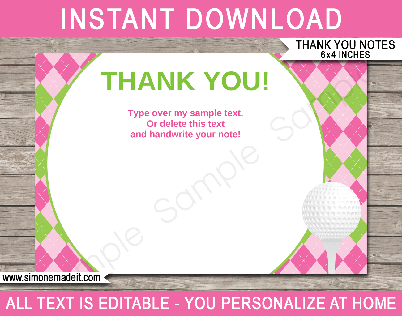 Golf Birthday Party Thank You Cards Template – Pink/green In Thank You Note Cards Template