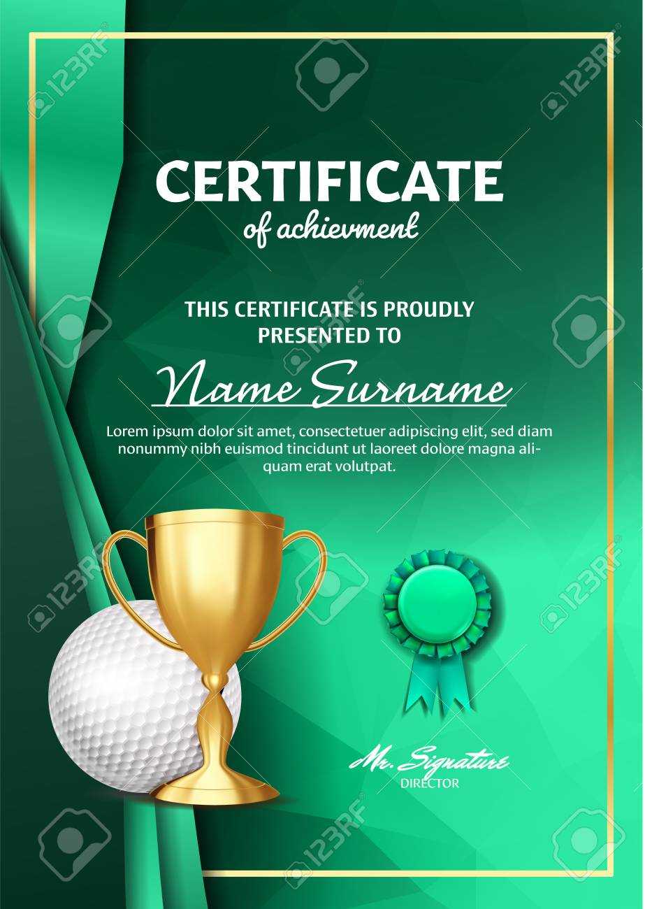 Golf Certificate Diploma With Golden Cup Vector. Sport Award.. For Golf Certificate Template Free