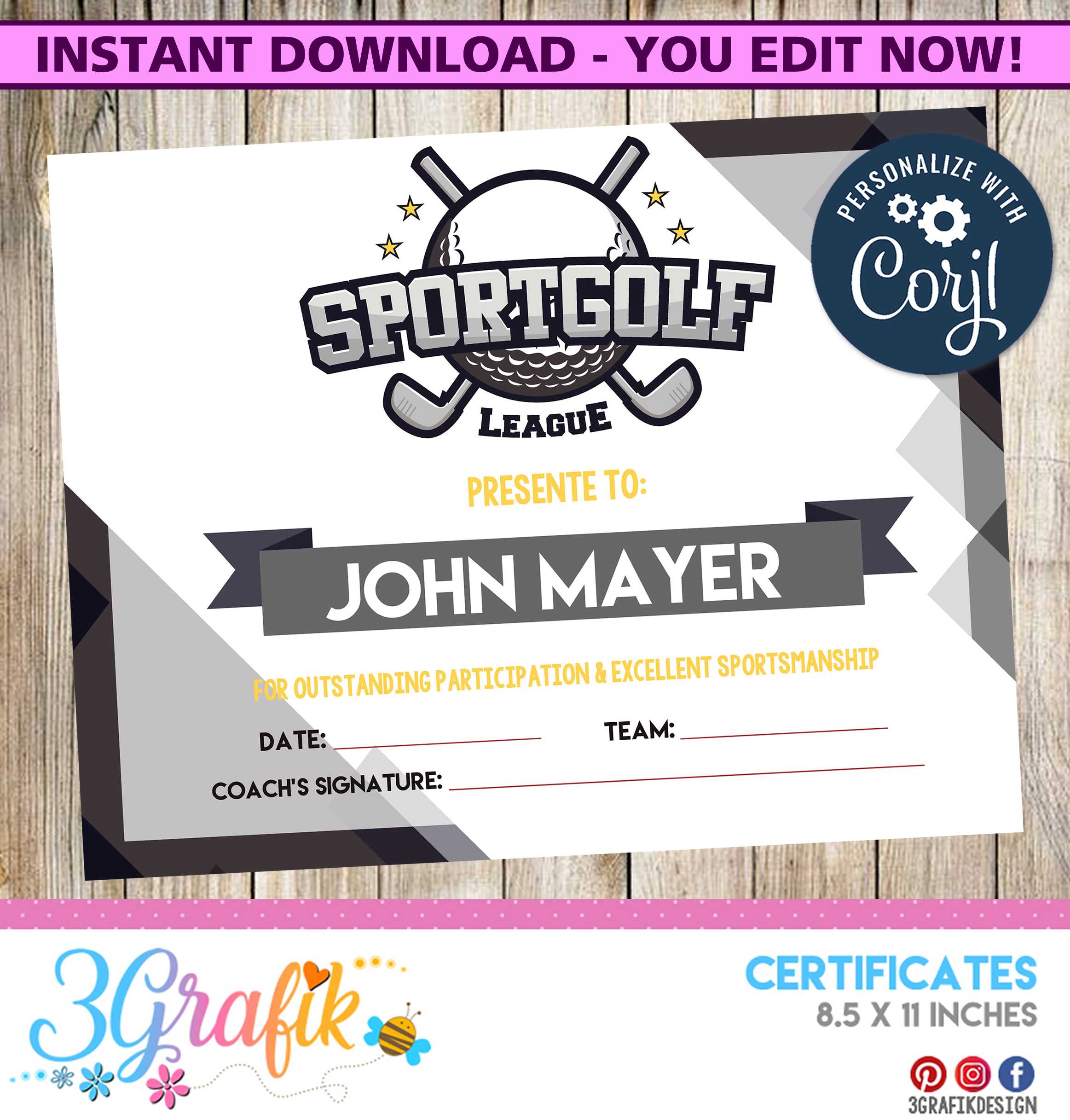 Golf – Certificate – Printable With Gymnastics Certificate Template