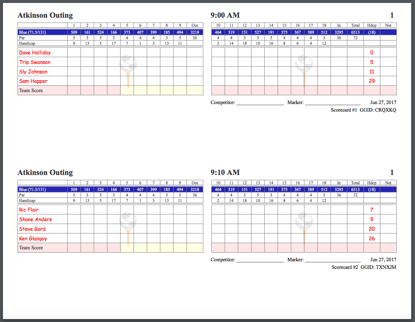 Golfgenius – Printing Scorecards (Format Tab) Regarding Golf Score Cards Template