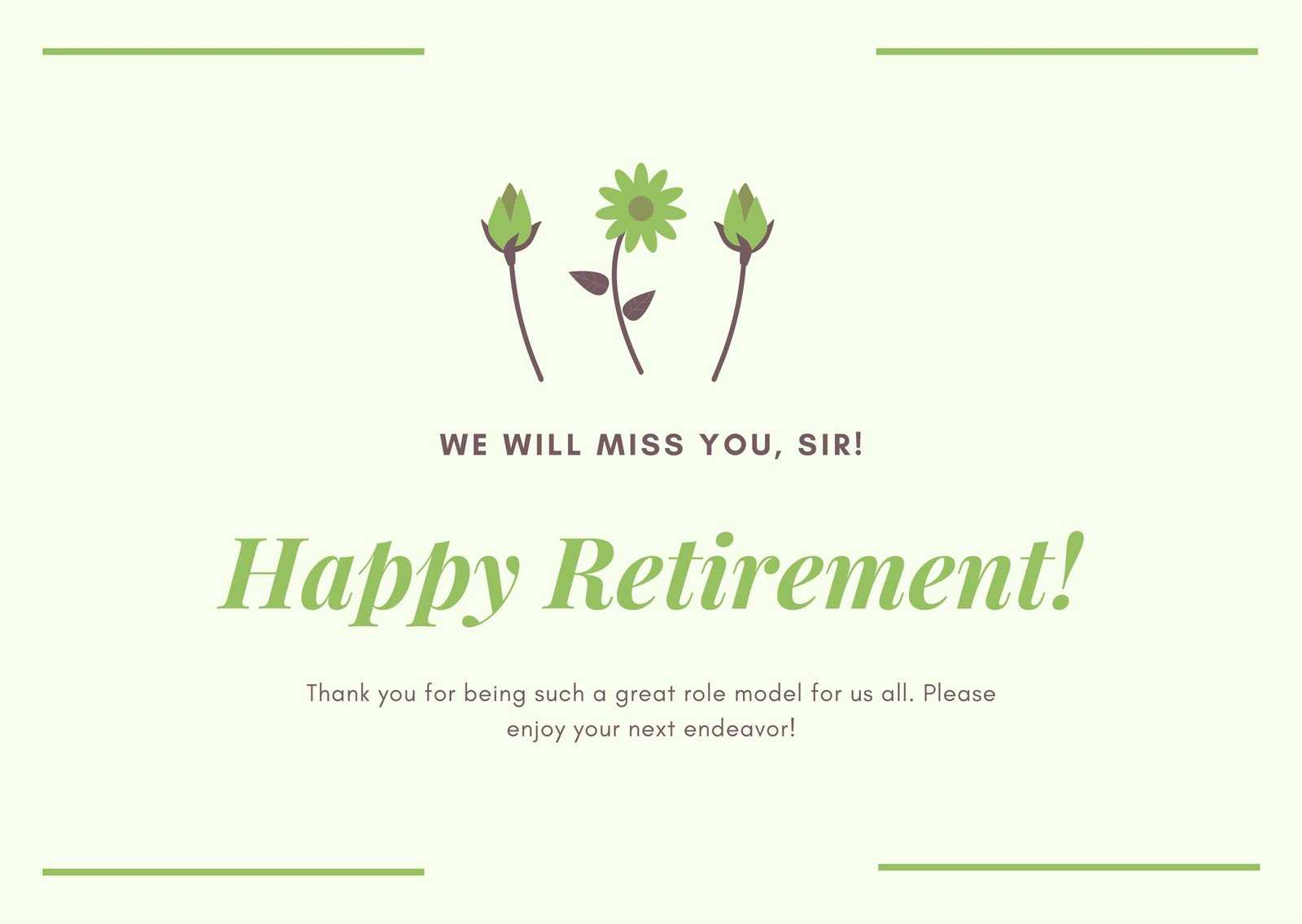 Green And Cream Cute Flower Retirement Card – Templatescanva In Retirement Card Template